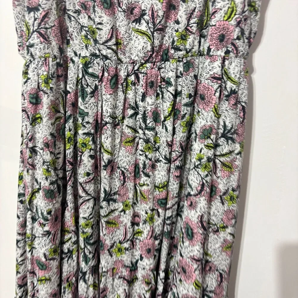 Torrid Plus Size 1 White Wash Gauze Tiered Midi Dress Split Tie‎ V-Neck Summer